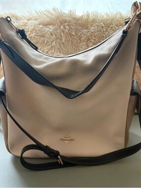 Coach Pebbled Leather Hobo in Blush with Black Trim